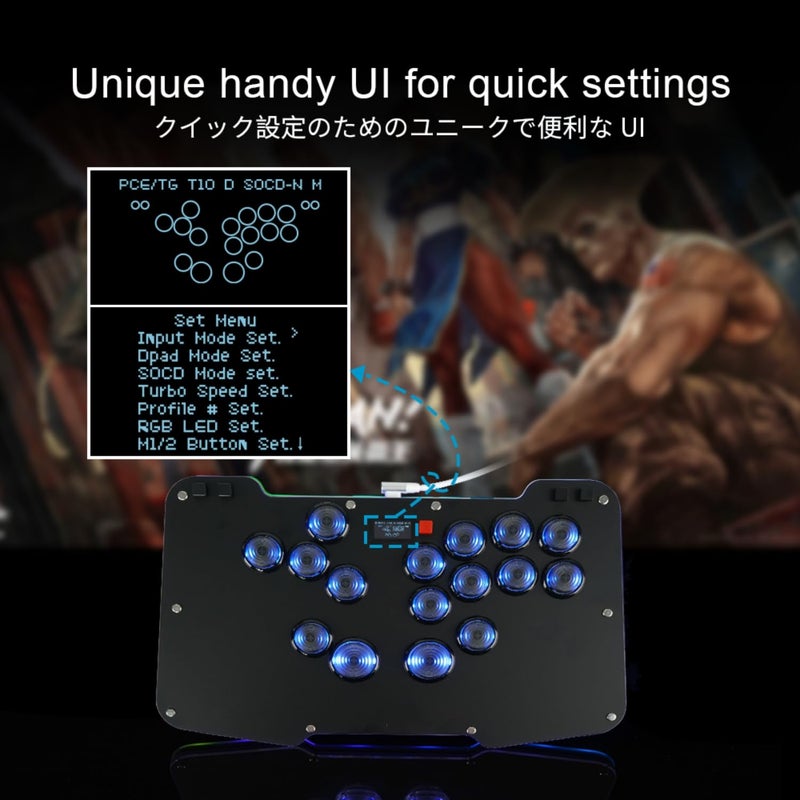 BitFunx Duelpad Leverless Controller Arcade Stick, All-Button Arcade Controller for PS4/PS3/PC/Switch/Steam, Arcade Fight Stick with SOCD/Custom RGB/Turbo/Hot-Swap/Low-Profile Switch (Duelpad Zen16) - Image 3